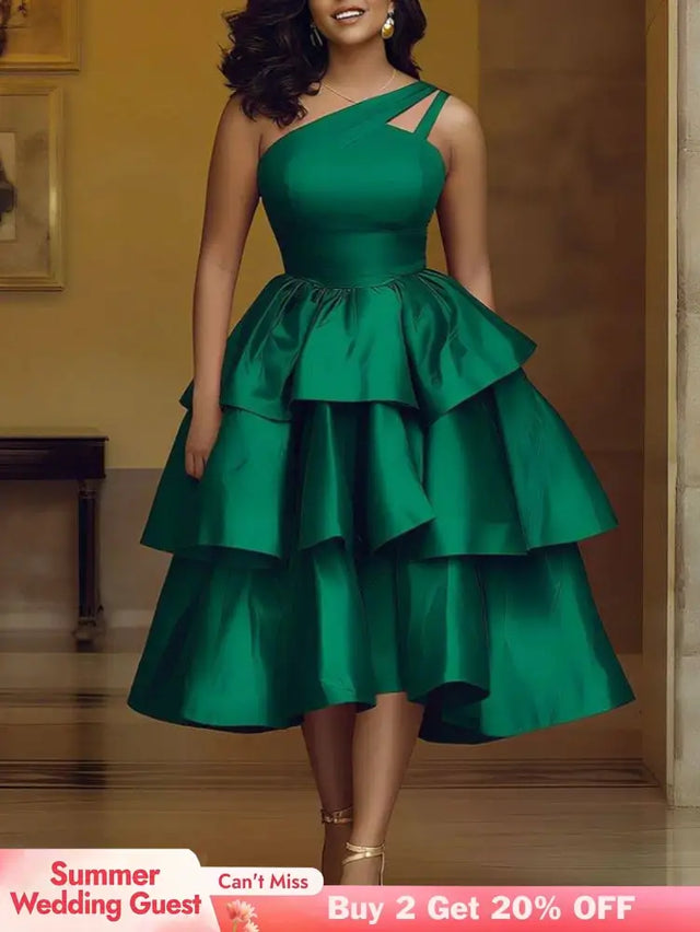 AOMEIDRESS Shiny One Shoulder Ruffle Layered Christmas Party Dresses