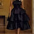 AOMEIDRESS Shiny One Shoulder Ruffle Layered Christmas Party Dresses Black / S