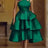 AOMEIDRESS Shiny One Shoulder Ruffle Layered Christmas Party Dresses DarkGreen / S