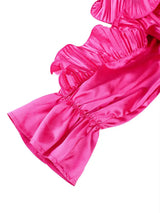 AOMEIDRESS Shiny One Shoulder Ruffled Satin Top Long Puff Sleeves