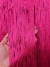 AOMEIDRESS Shiny Rose Satin Slim Dress with Draped Neckline Fringe