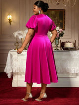 AOMEIDRESS Shiny Satin Party Wedding Dress with 3D Flower Puff Sleeve