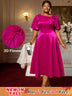 AOMEIDRESS Shiny Satin Party Wedding Dress with 3D Flower Puff Sleeve Rose / S