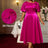 AOMEIDRESS Shiny Satin Party Wedding Dress with 3D Flower Puff Sleeve Rose / S
