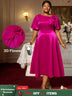 AOMEIDRESS Shiny Satin Party Wedding Dress with 3D Flower Puff Sleeve Rose / S