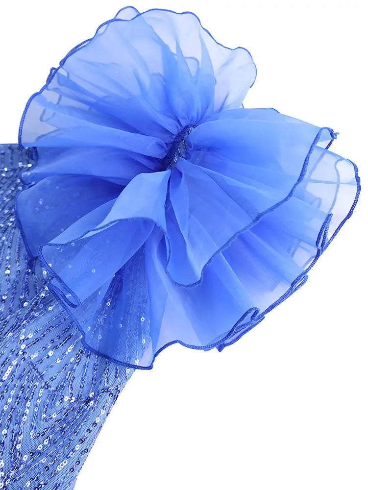 AOMEIDRESS Shiny Sequins Wedding Guest Dresses Slash Neck 3D Ruffles