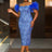 AOMEIDRESS Shiny Sequins Wedding Guest Dresses Slash Neck 3D Ruffles Blue / S
