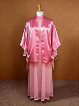 AOMEIDRESS Shiny Two Pieces Set Loose Coat Inner Lace Long Dress