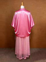 AOMEIDRESS Shiny Two Pieces Set Loose Coat Inner Lace Long Dress