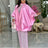 AOMEIDRESS Shiny Two Pieces Set Loose Coat Inner Lace Long Dress Pink / S