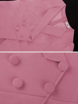 AOMEIDRESS V Neck Button Up Pleated A Line Office Dress

