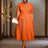 AOMEIDRESS Short Sleeve Office Dress V Neck A Line Pleated with Buttons Orange / S