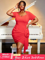 red short sleeve v neck dresses for women