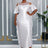 AOMEIDRESS Silver Off Shoulder Bodycon Dress O Neck Ruffles Gowns Silver / L