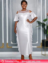 AOMEIDRESS Silver Off Shoulder Bodycon Dress O Neck Ruffles Gowns Silver / L