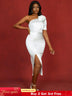 AOMEIDRESS Simple Wedding White Dress One Shoulder Package Hip Dress White / S