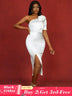 AOMEIDRESS Simple Wedding White Dress One Shoulder Package Hip Dress White / S