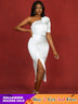 AOMEIDRESS Simple Wedding White Dress One Shoulder Package Hip Dress White / S