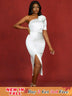 AOMEIDRESS Simple Wedding White Dress One Shoulder Package Hip Dress White / S