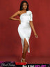 AOMEIDRESS Simple Wedding White Dress One Shoulder Package Hip Dress White / S