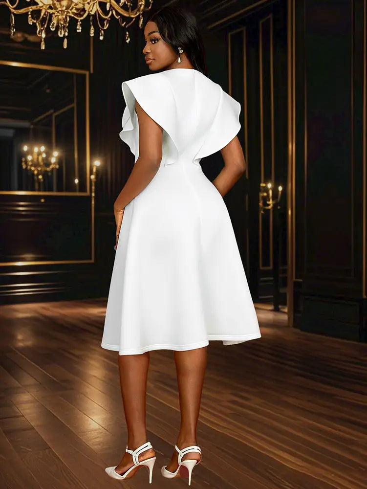 AOMEIDRESS Simple White Wedding Gown O Neck 3D Decoration Bow Dress