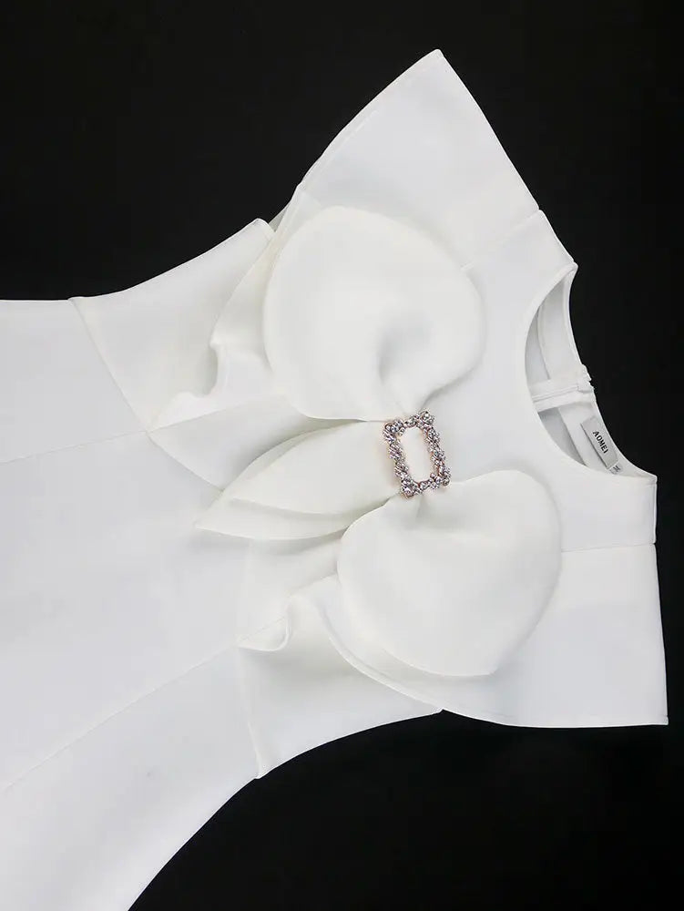 AOMEIDRESS Simple White Wedding Gown O Neck 3D Decoration Bow Dress