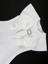 AOMEIDRESS Simple White Wedding Gown O Neck 3D Decoration Bow Dress