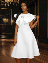 AOMEIDRESS Simple White Wedding Gown O Neck 3D Decoration Bow Dress