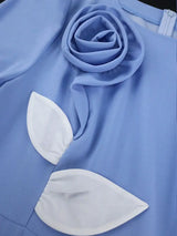 AOMEIDRESS Skyblue Pleated Dress Patchwork 3D Flower Party Outfit