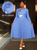 AOMEIDRESS Skyblue Pleated Dress Patchwork 3D Flower Party Outfit