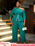 AOMEIDRESS Slanted Shoulder Rhinestone Jumpsuit for Party Christmas Green / S