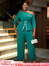 AOMEIDRESS Slanted Shoulder Rhinestone Jumpsuit for Party Christmas Green / S