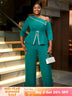 AOMEIDRESS Slanted Shoulder Rhinestone Jumpsuit for Party Christmas Green / S