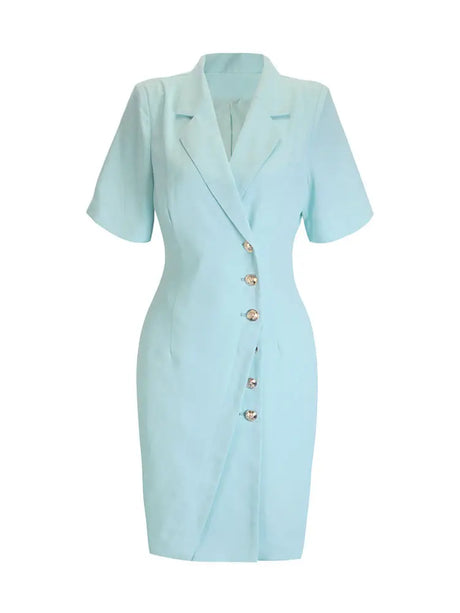 AOMEIDRESS Slim Blazer Dress Short Sleeve Button Office Business Wear