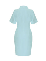 AOMEIDRESS Slim Blazer Dress Short Sleeve Button Office Business Wear