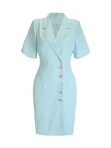 AOMEIDRESS Slim Blazer Dress Short Sleeve Button Office Business Wear