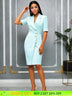 AOMEIDRESS Slim Blazer Dress Short Sleeve Button Office Business Wear Blue / S
