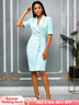 AOMEIDRESS Slim Blazer Dress Short Sleeve Button Office Business Wear Blue / S