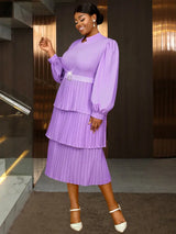 Chiffon Lantern Sleeve Pleated Purple Spring Wedding Dress

