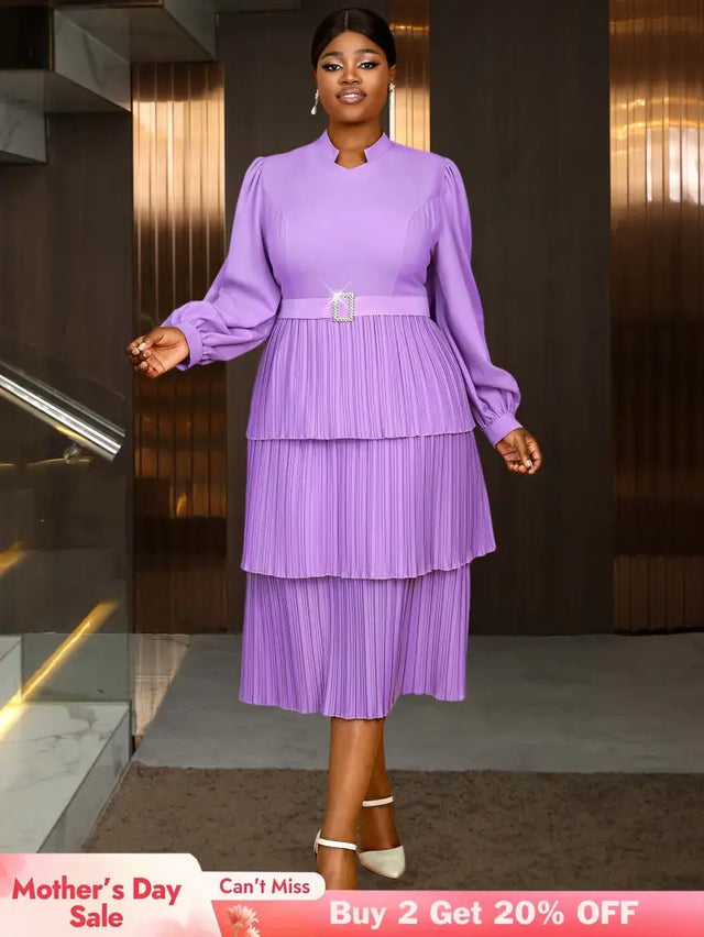 AOMEIDRESS spring wedding dresses Chiffon Lantern Sleeves Pleated Pale Purple
