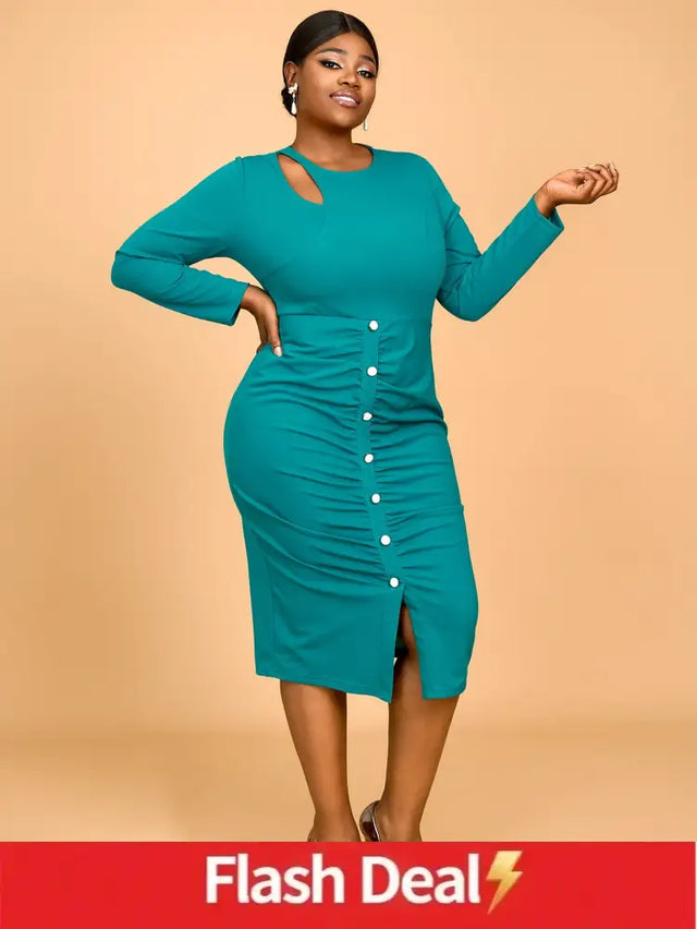 AOMEIDRESS Spring Wedding Guest Dress Round Neck Lace Up Pleated