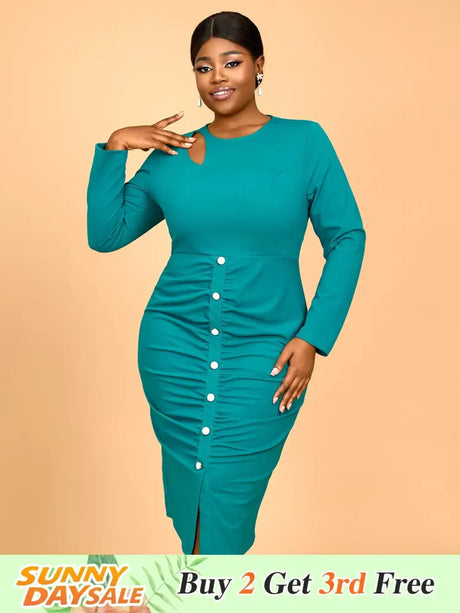 AOMEIDRESS Spring Wedding Guest Dress Round Neck Lace Up Pleated Green / S