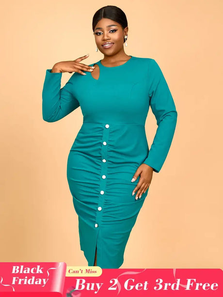 AOMEIDRESS Spring Wedding Guest Dress Round Neck Lace Up Pleated Green / S