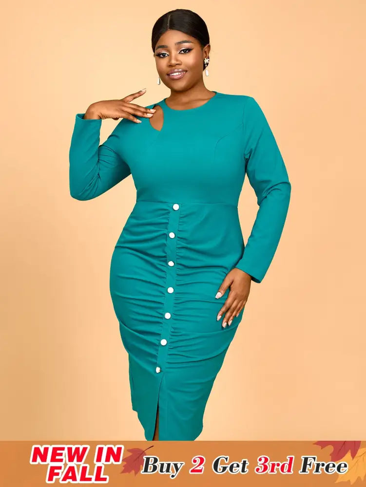 AOMEIDRESS Spring Wedding Guest Dress Round Neck Lace Up Pleated Green / S