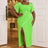 AOMEIDRESS Square Collar Dress Green Short Sleeves Asymmetrical Slit Green / S