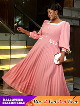 AOMEIDRESS Square Neck Pleated High Waist Color Blocked Maxi Dress Party
