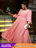 AOMEIDRESS Square Neck Pleated High Waist Color Blocked Maxi Dress Party
