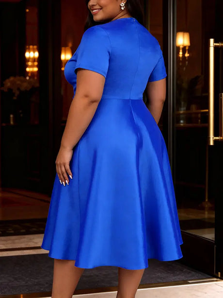 AOMEIDRESS Stain A Line Dresses Short Sleeves Ruffles Waist Beading