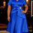 AOMEIDRESS Stain A Line Dresses Short Sleeves Ruffles Waist Beading - Blue / L