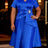 AOMEIDRESS Stain A Line Dresses Short Sleeves Ruffles Waist Beading - Blue / L